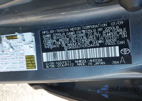 2009 Toyota Prius z USA, uszkodzony, nr VIN JTDKB20U193524478